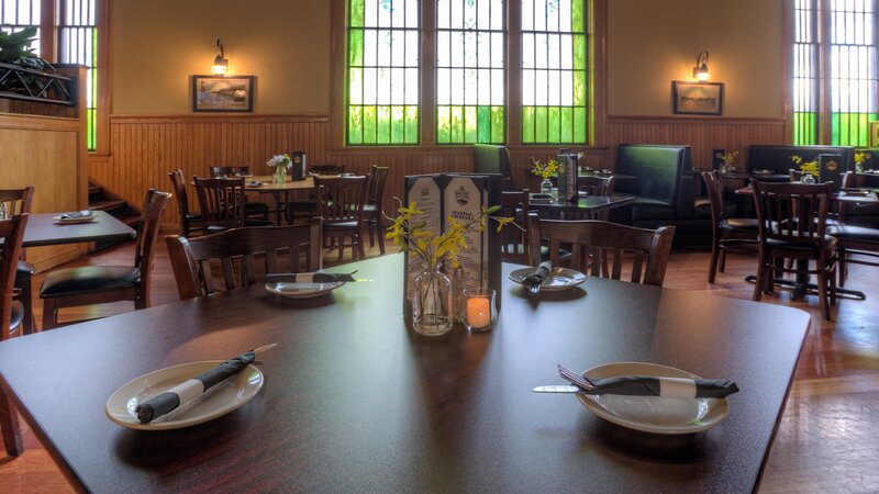 Inside dining room table set for four